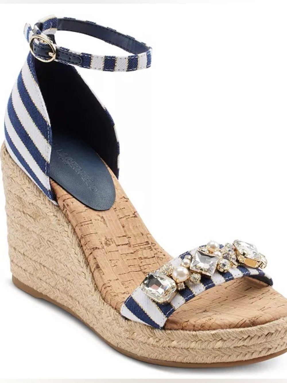 Karl Lagerfeld Paris Catalyna Embellished Espadrille Wedge Sandals EU 38.5